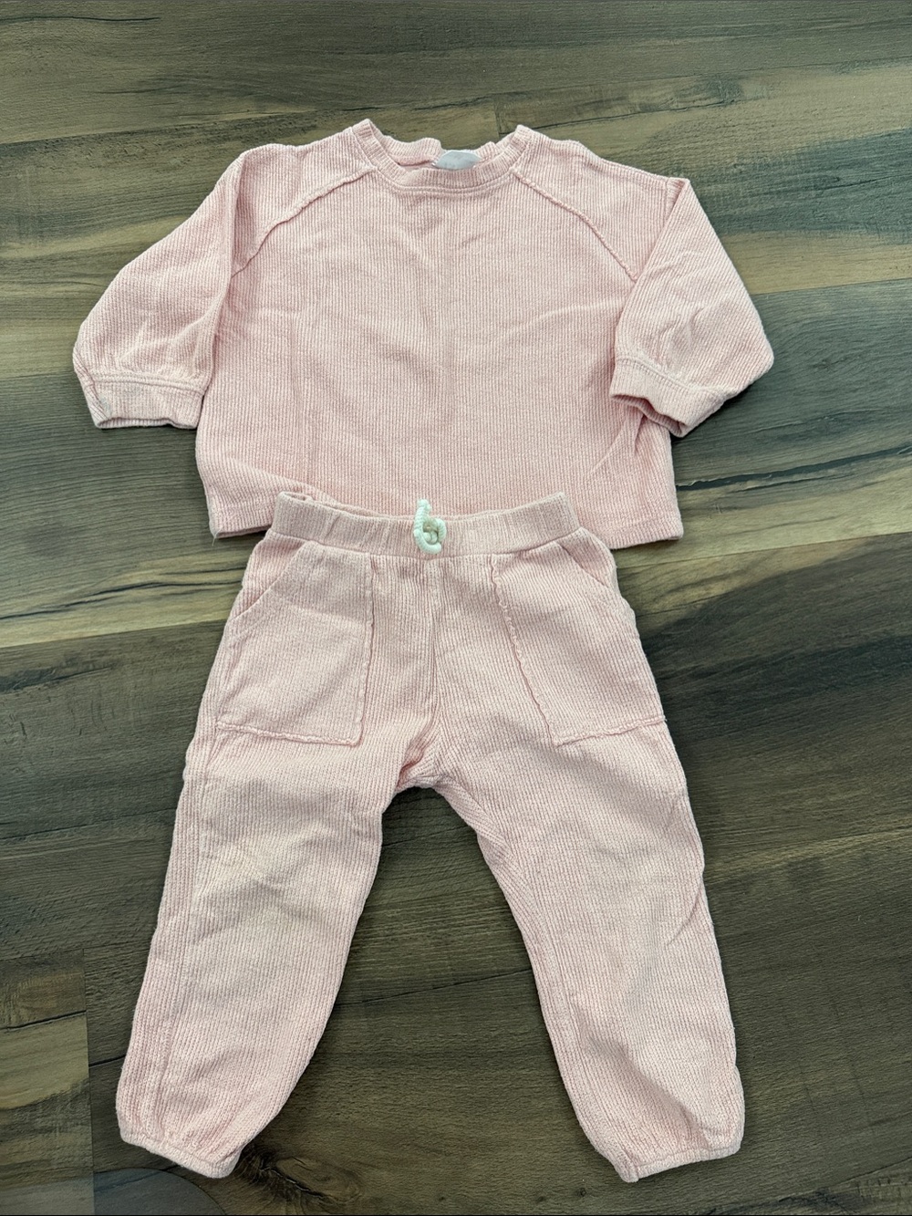 Zara Pink Ribbed Knit Top and Sweats Set